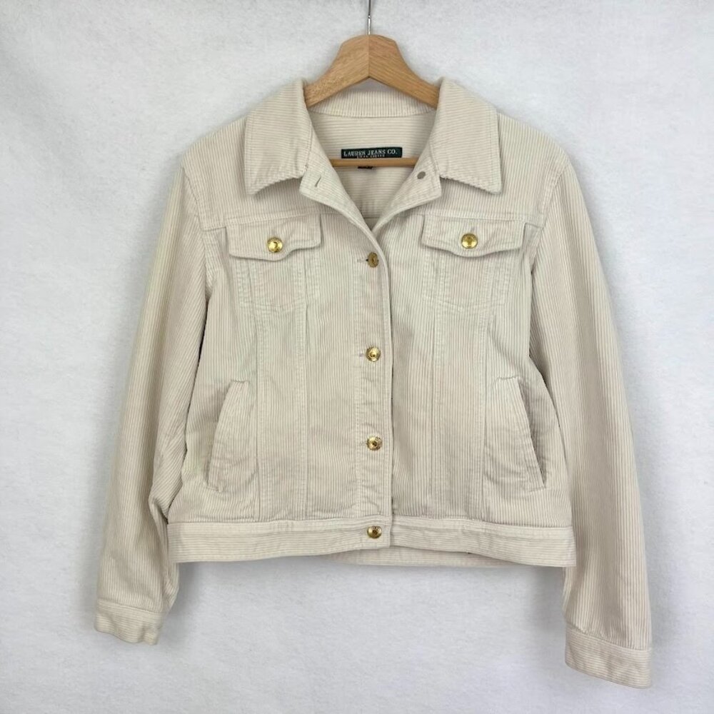 Lauren Jeans Co. Corduroy Trucker Jacket Short 90s Y2K Retro Chic Classic Boho L